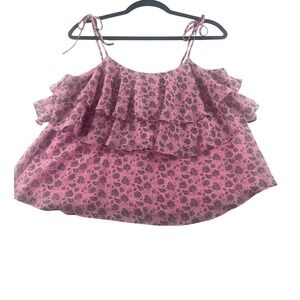 Rebecca Minkoff Pink Paisley Tiered Ruffle Tie Shoulder Camisole Top Womens XS